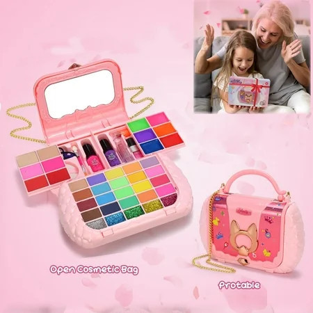 PandaTop Kids Makeup Kit for Girl 45 Pcs Washable Makeup Set for Little Girls Real Cosmetic Set Kids Play Makeup Set for Girls Christmas & Birthday Gift Age 3 4 5 6 7 8 9+ Year Old Kids Toys | Walmart (US)