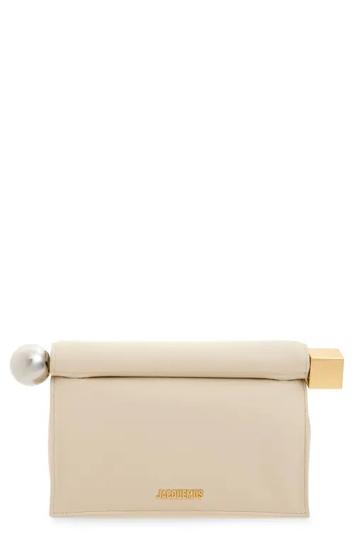 Jacquemus La Pochette Rond Carré Leather Clutch in Light Ivory 115 at Nordstrom | Nordstrom