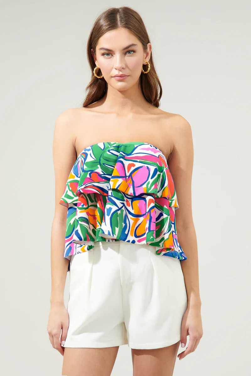 Paradise Falls Banshee Strapless Ruffle Top | Sugarlips