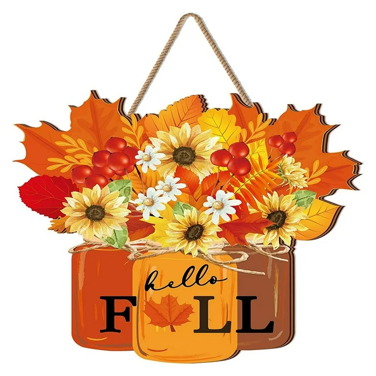 Clearance！Wooden Fall Wreath For Front Door,Fall Harvest Leaf Pumpkin Wreath,Thanksgiving Hallo... | Walmart (US)