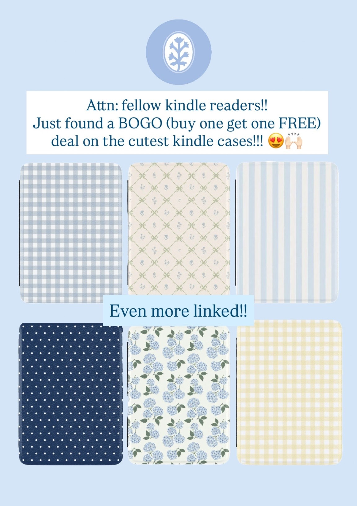 Use code: BOGO-TEXT to buy one kindle and get another FREE!! These are the same cases I use for my iPhone (I have the blue and white stripes) and they’re not on beautiful but super durable!! I ordered the navy polka dot and yellow gingham and can’t wait!! 🙌🏻🤍

#LTKSaleAlert