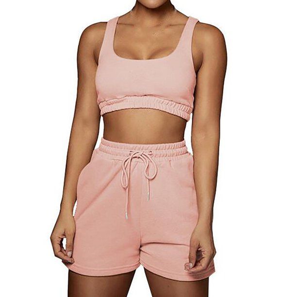 COBKK Shorts For Women Fancy Shorts Women Casual Solid Color Yoga Clothes Sports Suit Vest Shorts... | Walmart (US)