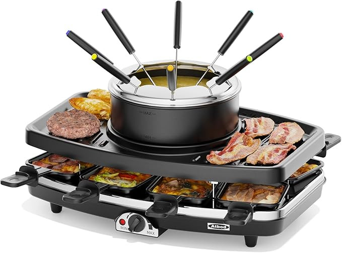 Electric Fondue Pot Sets, Electric lndoor Raclette Table Grill for 8 People, Adjustable Temperatu... | Amazon (US)