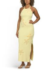 Flower Detail Halter Maxi Knit Dress | TJ Maxx