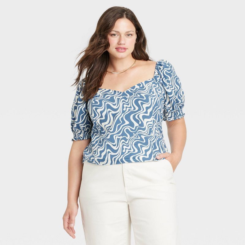 Women's Plus Size Puff Elbow Sleeve Blouse - Ava & Viv™ | Target