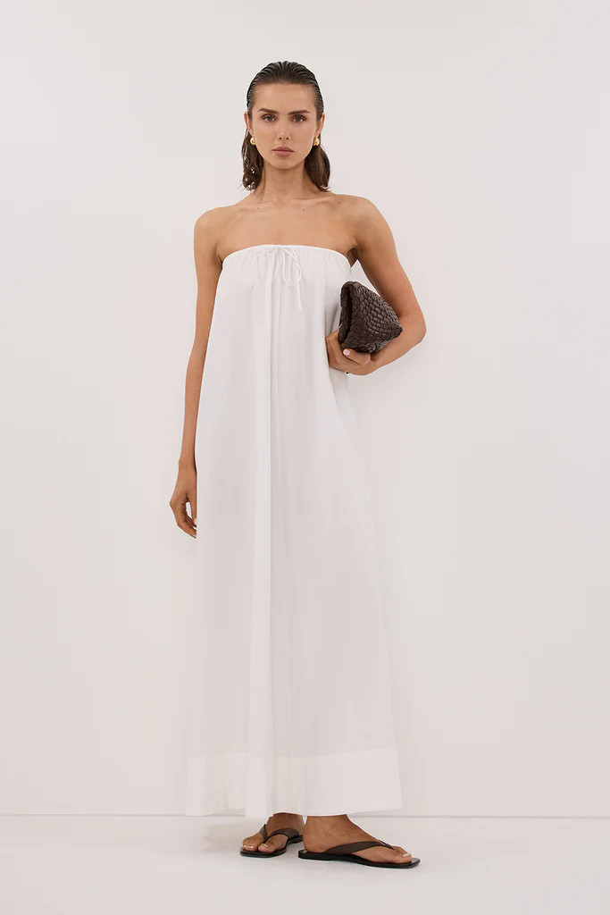 SOMMER WHITE STRAPLESS POPLIN MIDI DRESS | DISSH