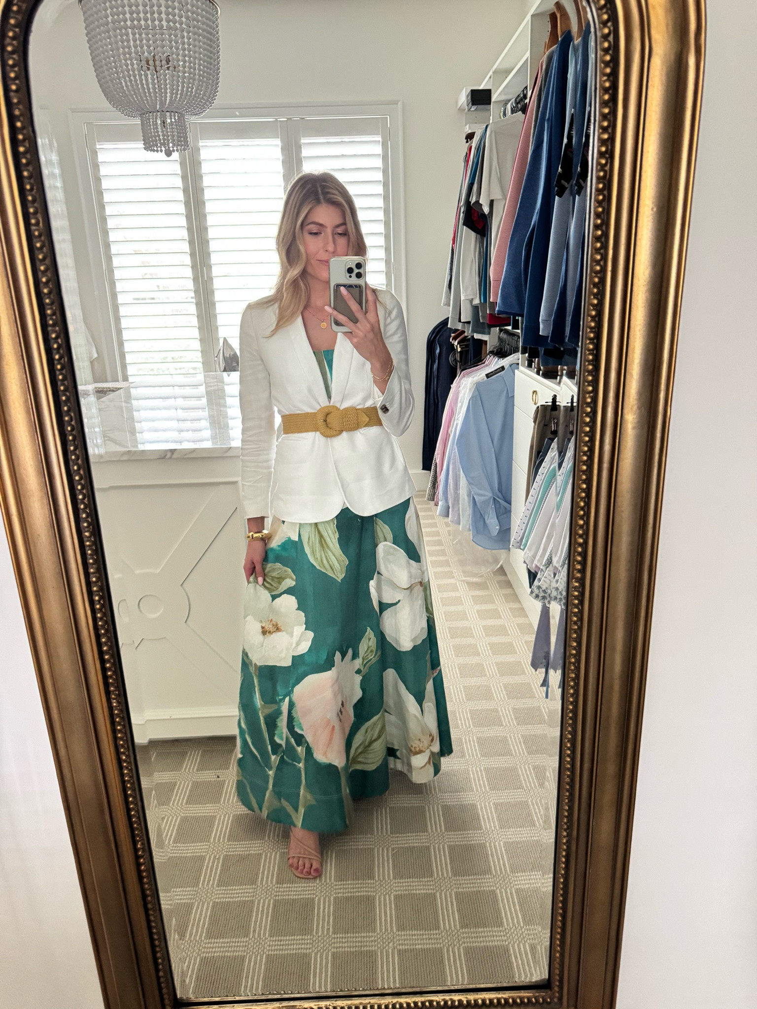 Dress is “By Nicola Into The Woods Maxi Dress In Pine Green Floral” spring outfit, summer outfit, workwear, work dress, work outfit, white blazer, linen blazerr

#LTKStyleTip #LTKWorkwear
