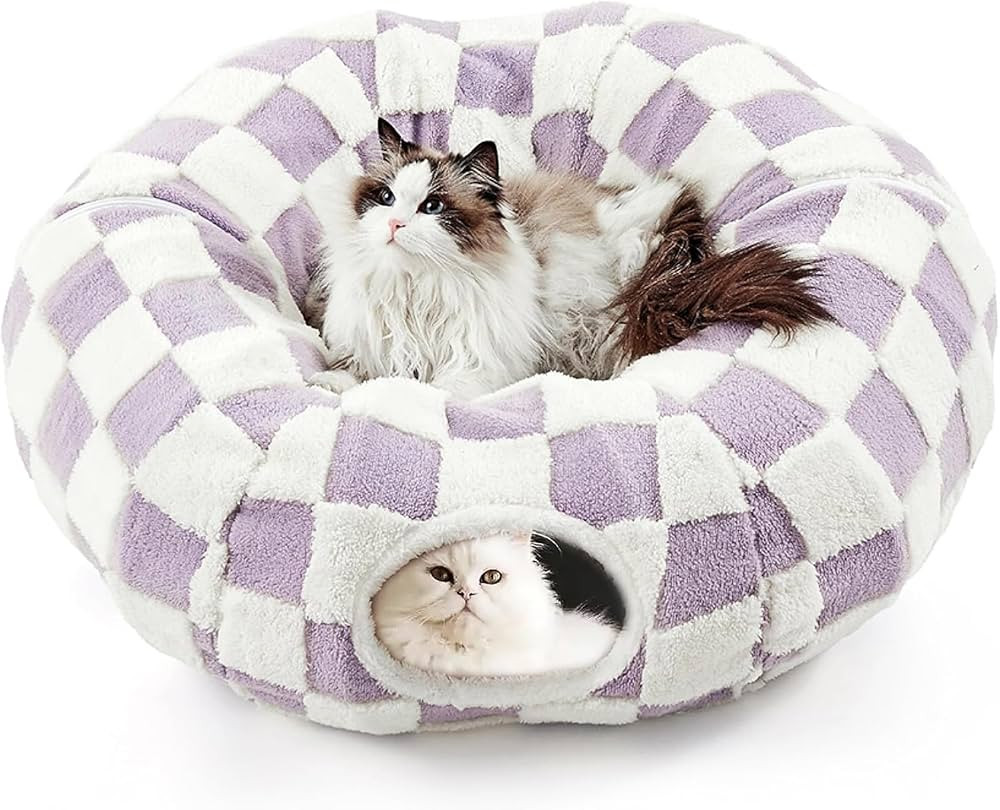 Cat Tunnel Bed with Washable Cushion for Indoor Cat, Donut Cave Tube Toys for Kitten Puppy Rabbit... | Amazon (US)