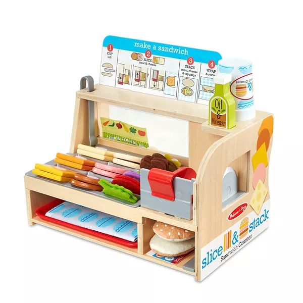 Melissa & Doug Wooden Slice & Stack Sandwich Counter with Deli Slicer-- 56-Piece Pretend Play Foo... | Kohl's