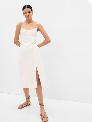 Linen-Blend Tie-Back Corset Midi Dress | Gap (US)