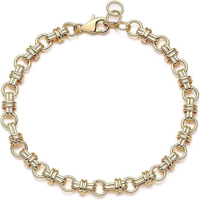 BENEIGE Women Bracelet 14K Gold Plated Paperclip Satellite Bead Ball Oval Cuba Cable Box Chain Da... | Amazon (US)