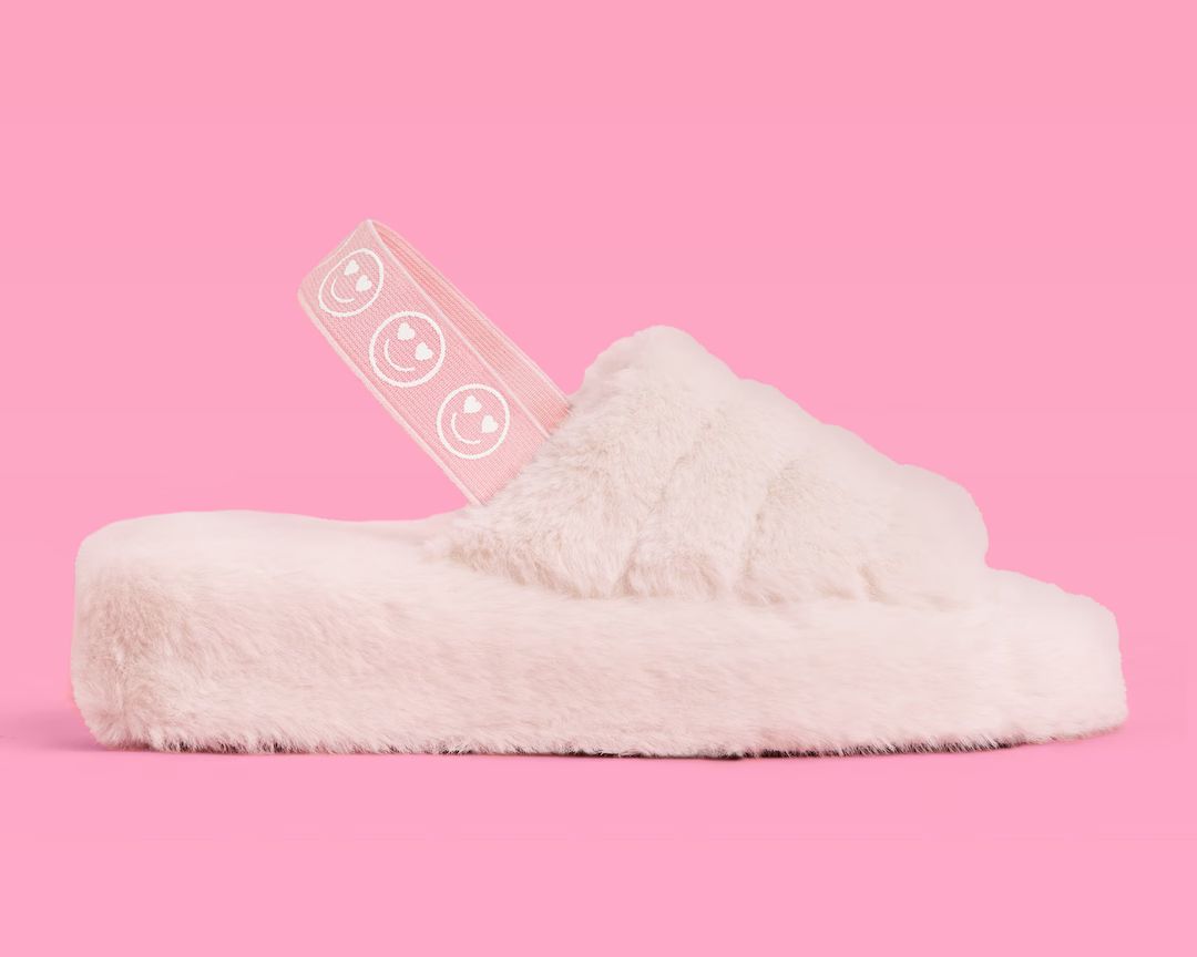 Xo Fetti Smiley Platform Slippers Blush Fur Bachelorette - Etsy | Etsy (US)