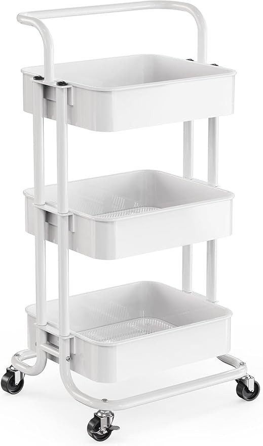Pipishell 3 Tier Mesh Utility Cart, Rolling Metal Organization Cart with Handle and Lockable Whee... | Amazon (US)