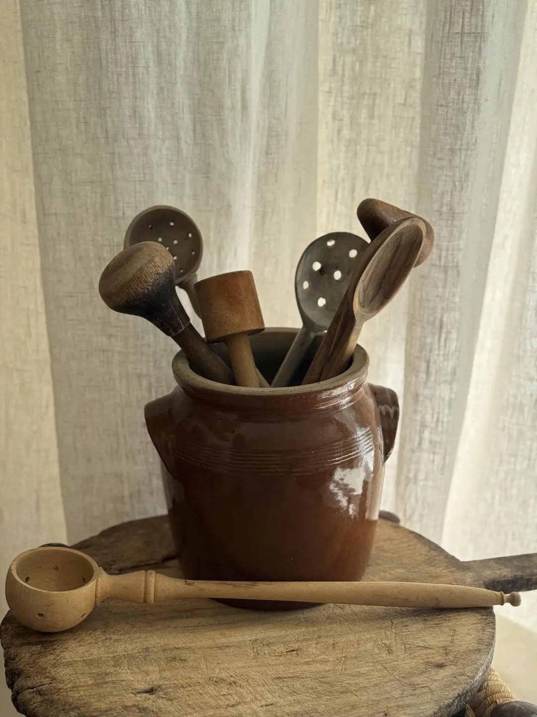 Vintage French Olive Wood Perforated Spoon – 16” Long Rustic Straining Ladle / Olive Wood Coo... | Etsy (US)