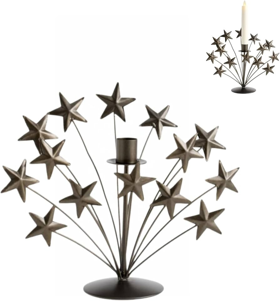 Metal Star Candle Holder, 9" Black Star Candlestick for 4th of July Patriotic Decor, Tabletop Cen... | Amazon (US)