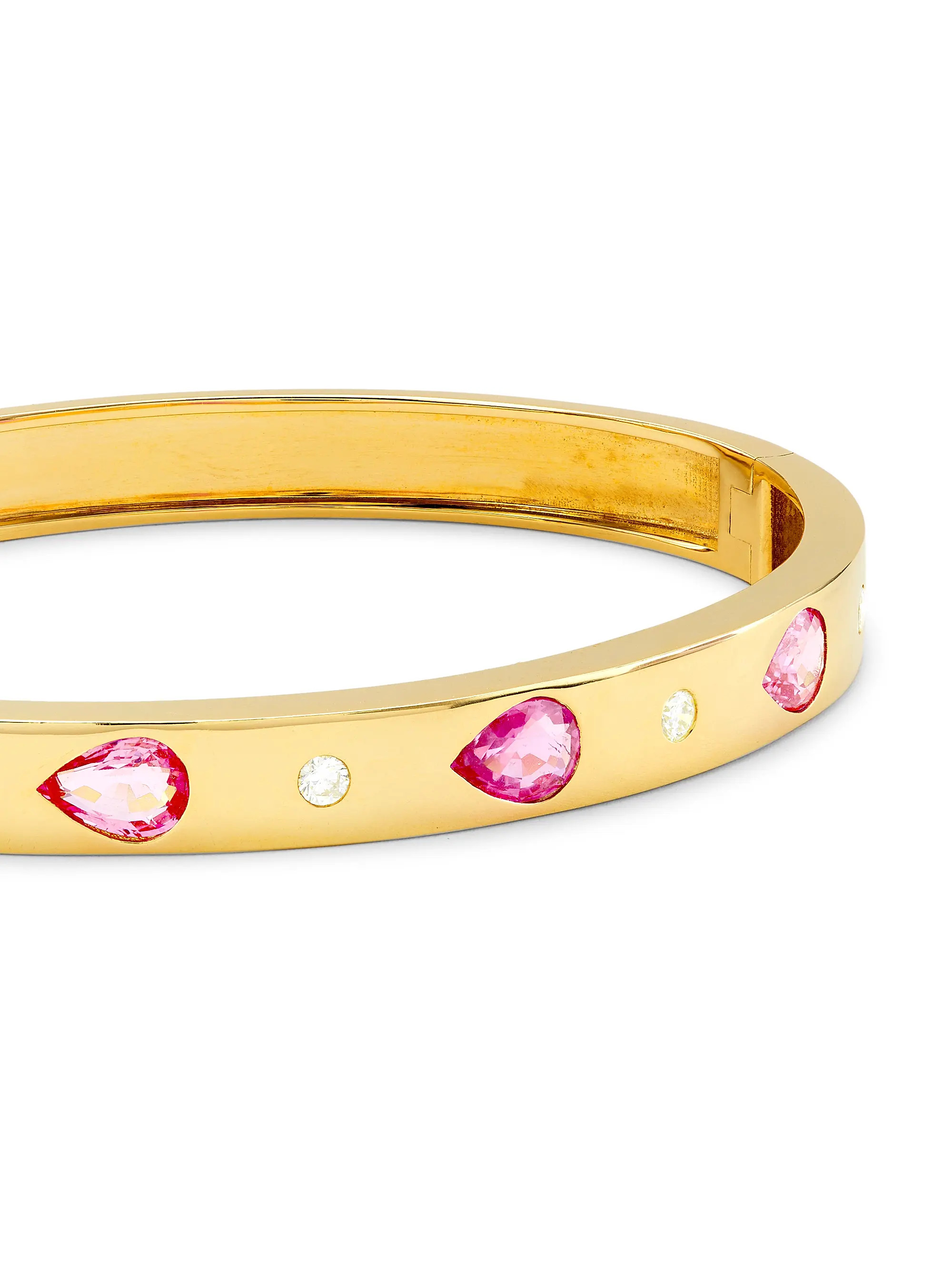Gypsy 14K Yellow Gold, 0.248 TCW Diamond & Pink Sapphire Bangle | Saks Fifth Avenue