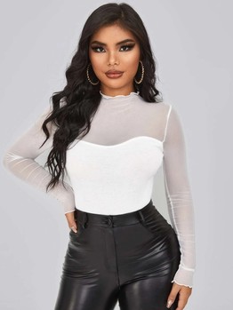 Click for more info about SHEIN Solid Contrast Mesh Top