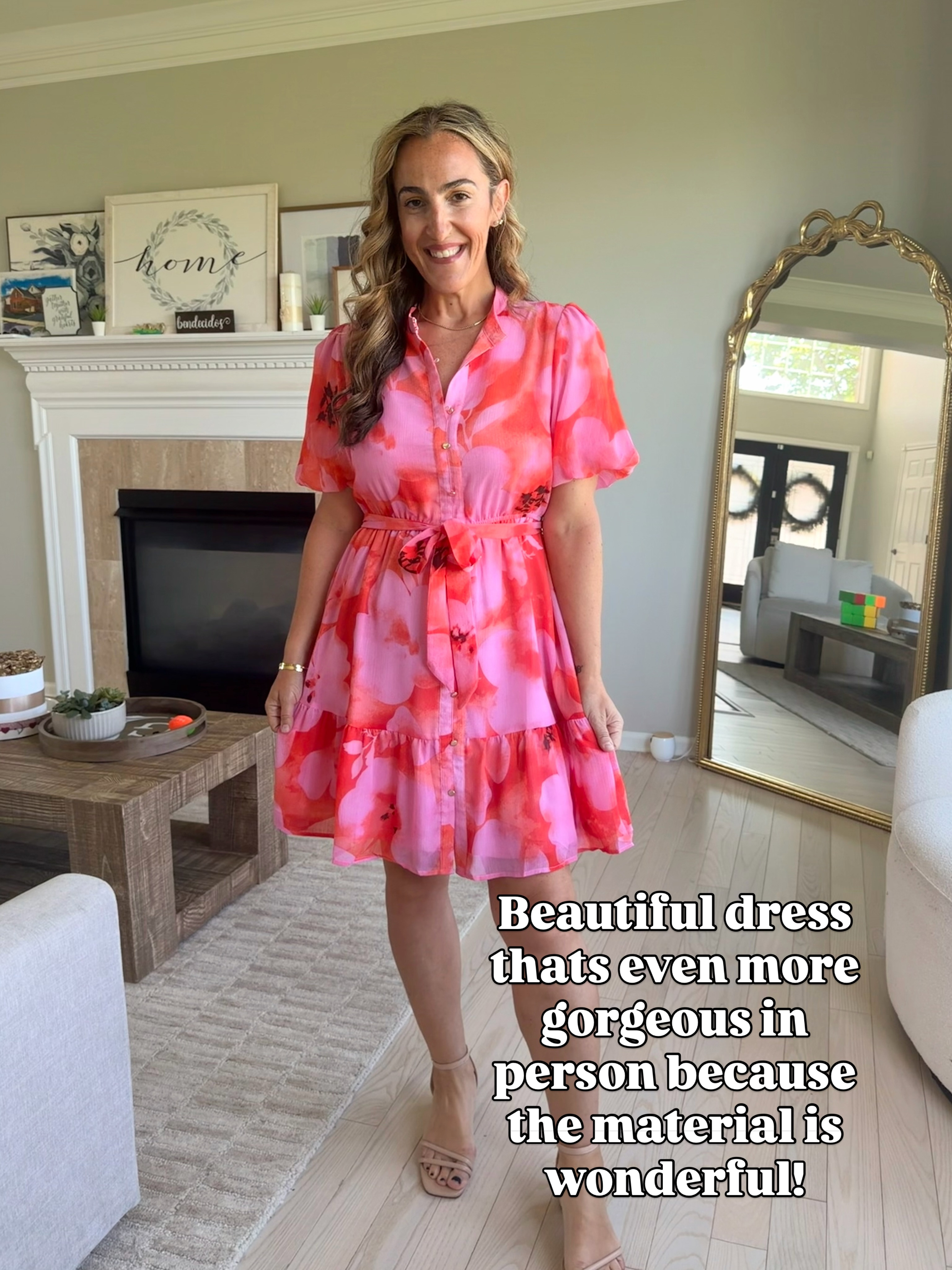 Wearing a medium. Love the color and the way it pops. This dress would be great for brunch, a shower, or a summer party! #dress #floraldress  

 #LTKmomlife #LTKOver40 #LTKMidsize