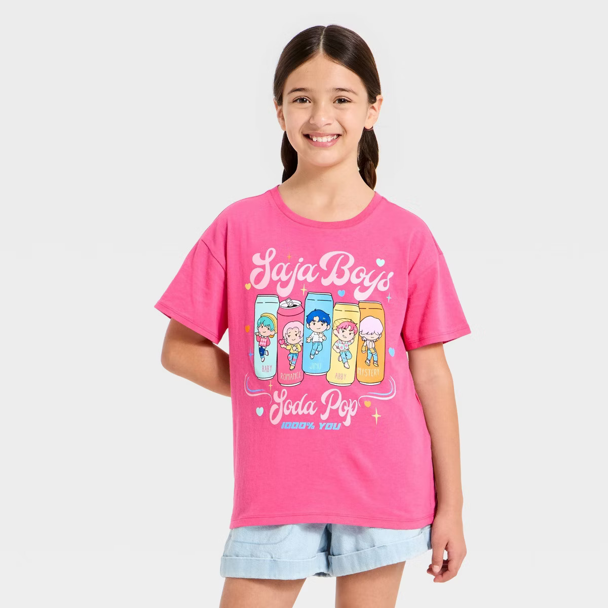 Girls' KPop Demon Hunters 'Saja Boys Soda Pop' Short Sleeve Graphic T-Shirt - Pink | Target