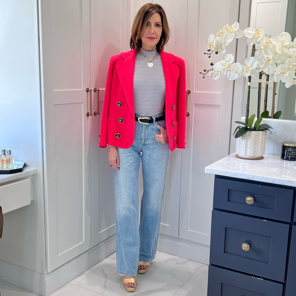 Sharing a fun look with my one of favorite treasured vintage jackets that belonged with my mom. 

Added my favorite wide leg Citizen of Humanity jeans and gold Dolce vita platform sandals. Also added a fab statement ring and large hoops. 

Vintage inspired inspo, citizen of humanity jeans, Dolce vita gold platform sandals, large gold hoops, Dean Davidson jewelry

#LTKShoeCrush #LTKStyleTip #LTKOver40