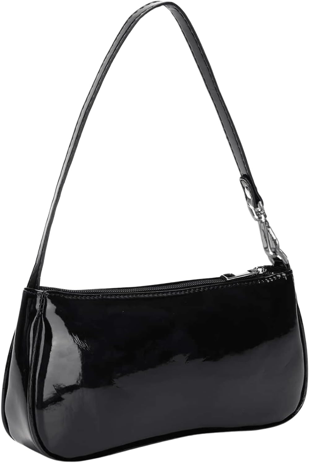 Retro Patent Shoulder Purse, Glossy PU Leather Small Handbag for Daily Commute & Casual Outings | Amazon (US)