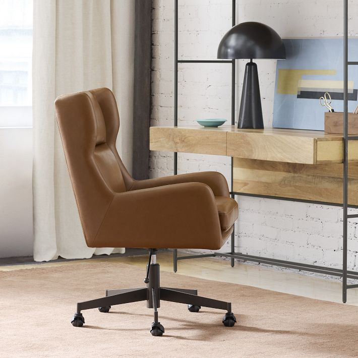 Ryder Leather Swivel Office Chair | West Elm (US)