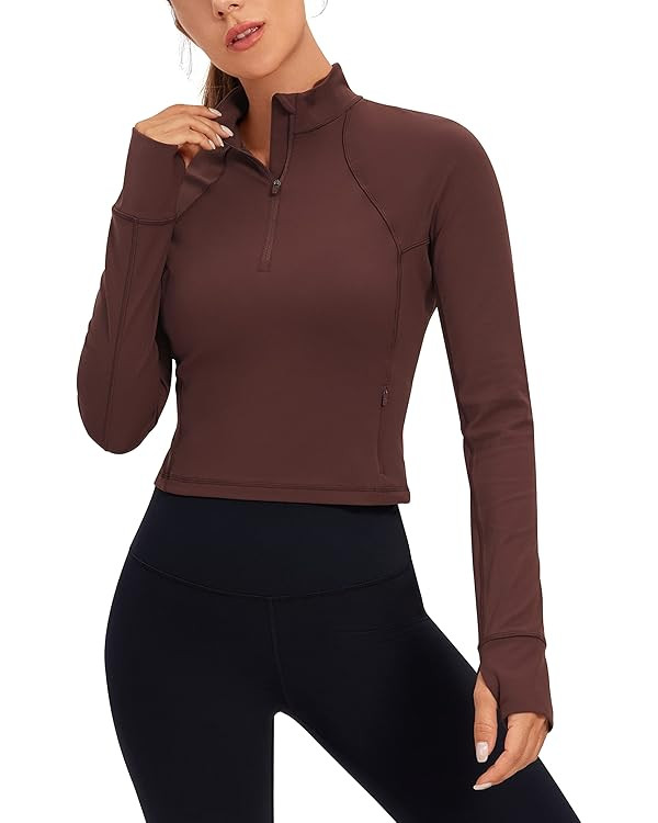 CRZ YOGA Women's Butterluxe 1/2 Zip Long Sleeve Shirts Sports Crop Tops Gym Sweatshirt Running Cr... | Amazon (UK)