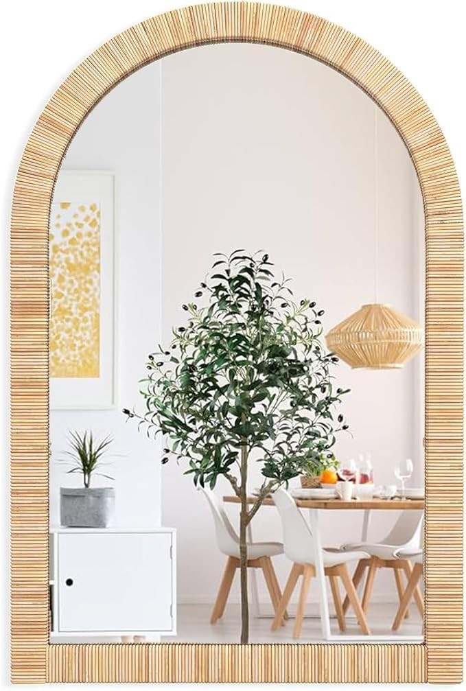 Decorative Rattan Wall Mirror, Boho Bathroom Modern Makeup Mirror, Rustic Wall Bohemia Mirrors fo... | Amazon (US)