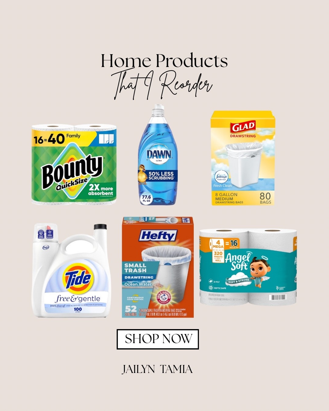 Home everyday staples that keep the house running smooth 🧼✨

#homeessentials #householdfavorites #amazonhomefinds #cleaningessentials #everydayhome #tide #dawnsoap #bounty #angelsoft #trashbags #ltkhome #ltkfinds

#LTKHome #LTKdayinmylife #LTKSaleAlert