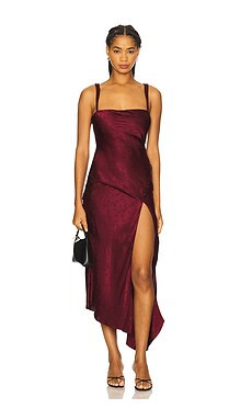 For Love & Lemons Carla Jacquard Midi Dress in Burgundy from Revolve.com | Revolve Clothing (Global)