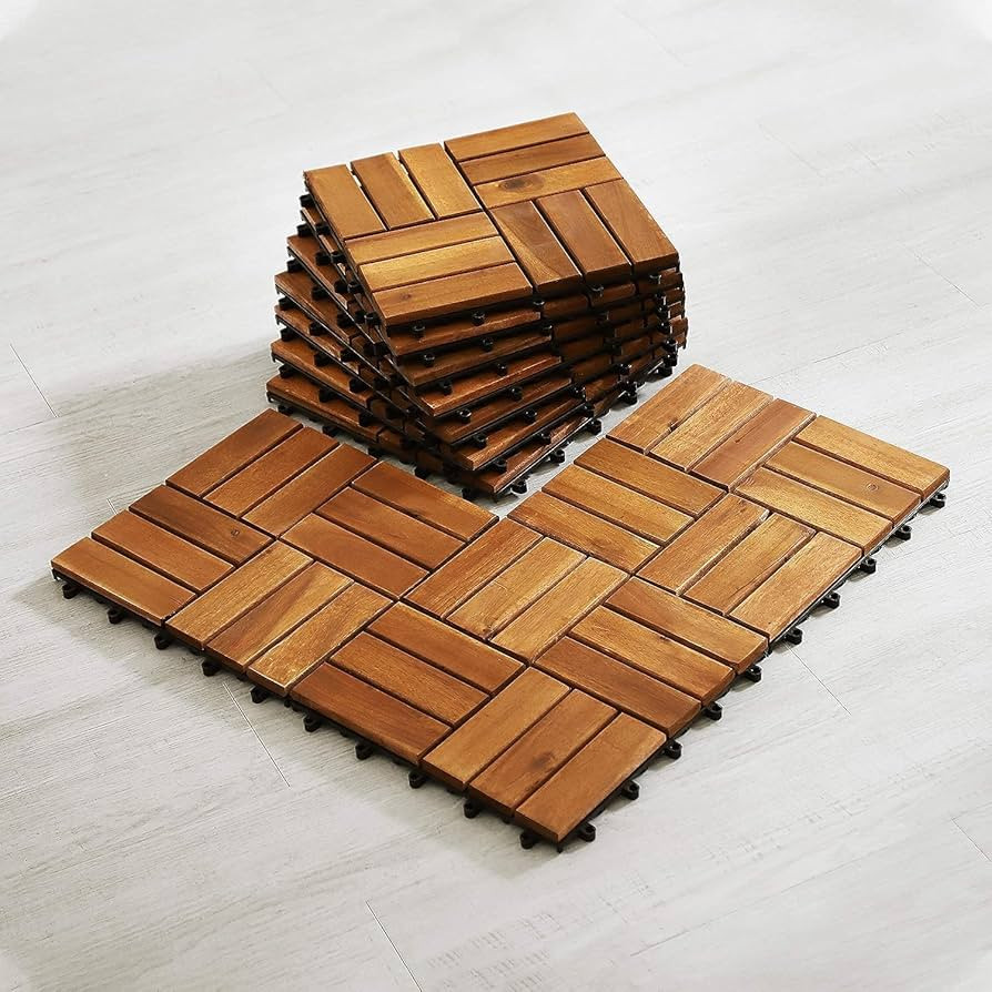 Interlocking Deck Tile (Pack of 10, 12"x12") Acacia Hardwood Deck Tile, Interlocking Patio Tile i... | Amazon (US)