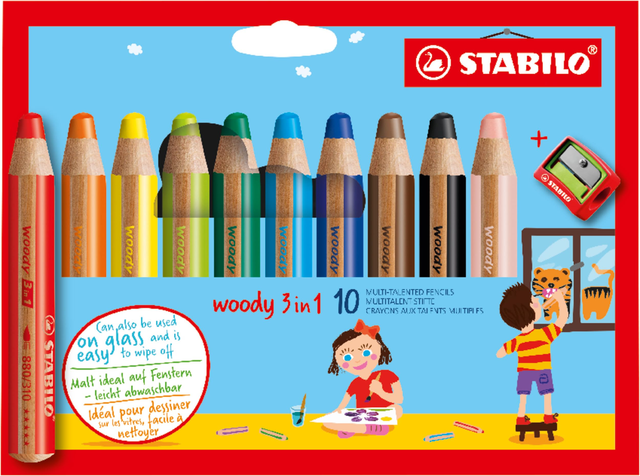 STABILO Multi-Talented Pencil woody 3 in 1 - Pack of 10 - Assorted Colors with Sharpener | Amazon (US)