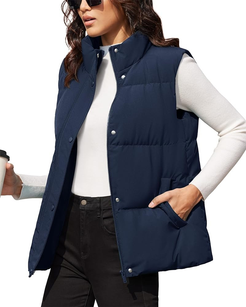 MAGCOMSEN Women's Puffer Down Vest Oversized Zip Up Outerwear Lightweight Winter Padded Gilet Jac... | Amazon (US)