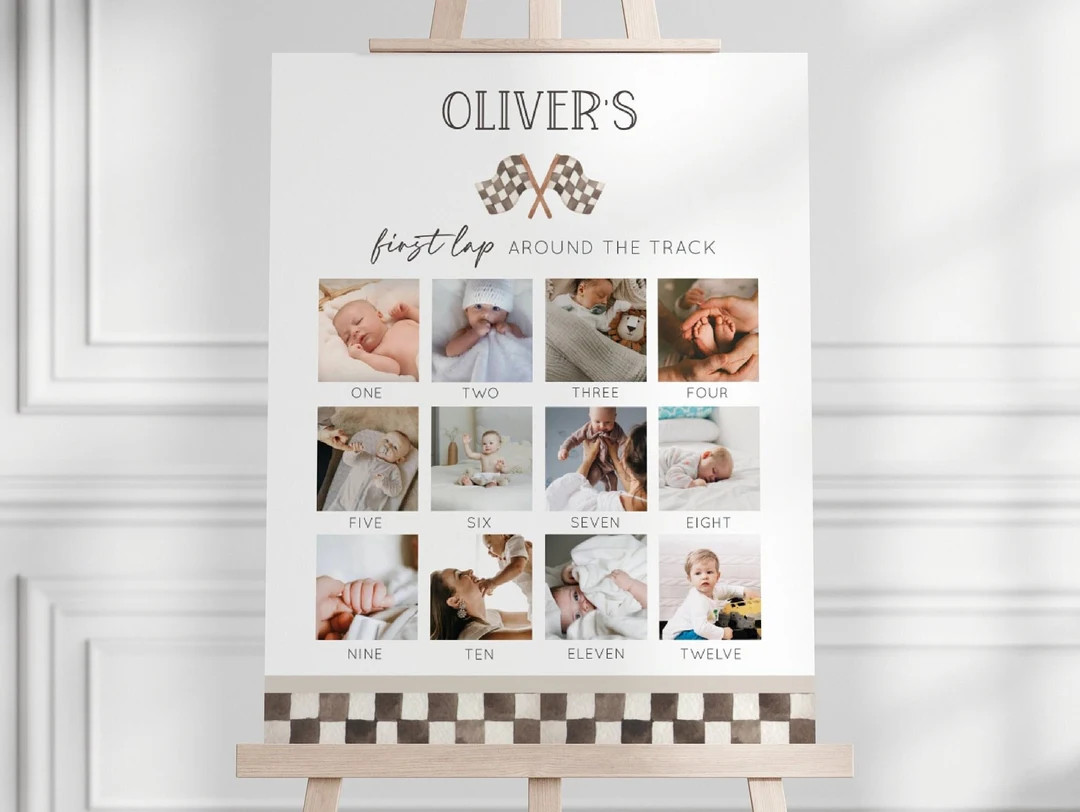 Racing 1st Birthday Photo Milestone Poster, Editable Template, First Lap Race Car 12 Months Photo... | Etsy (US)