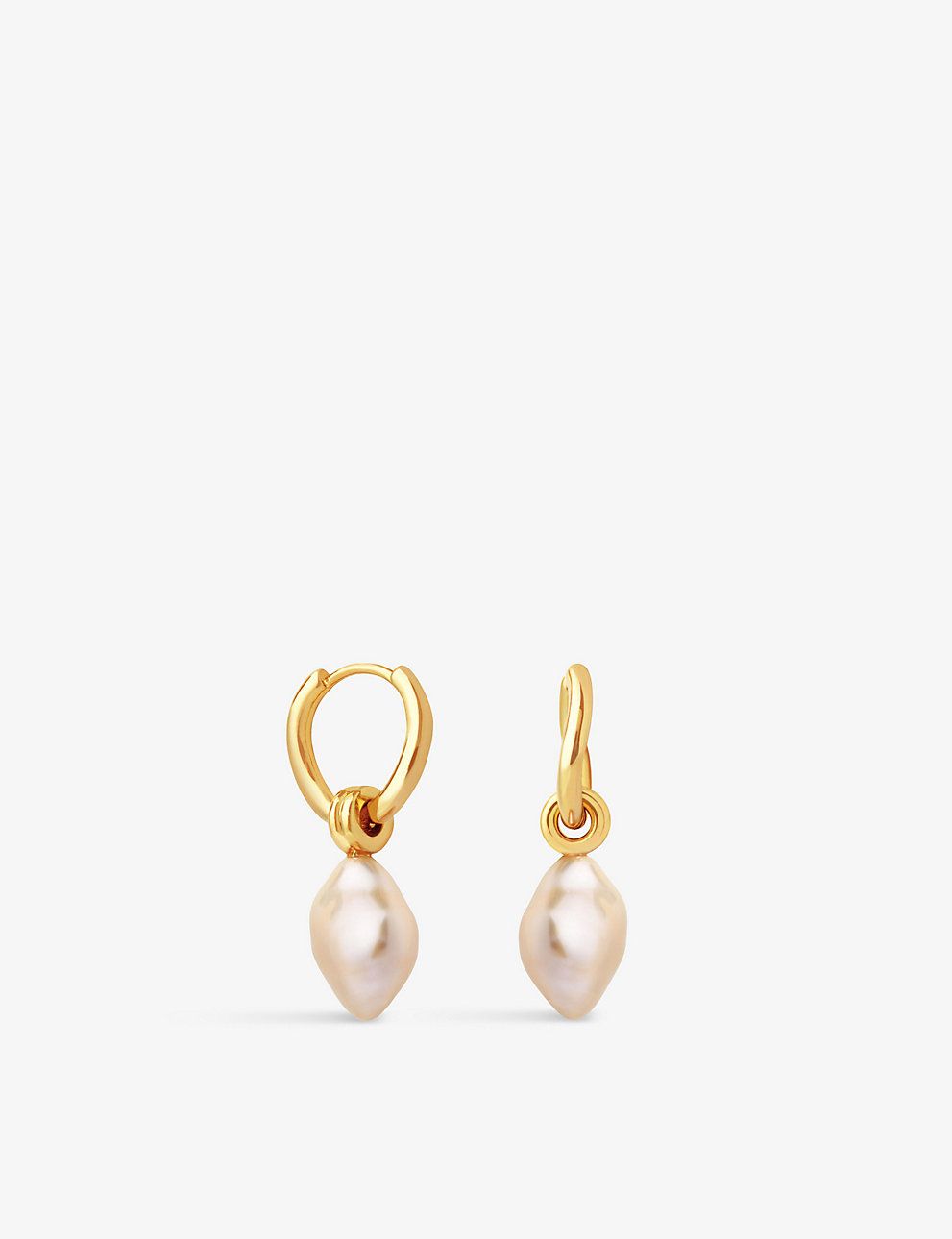 Pink Pearl 18ct yellow gold-plated brass and pearl hoop earrings | Selfridges