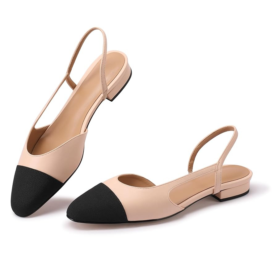 Slingback Flats for Women Nude Sling Back Shoes Closed Toe Two Tone Low Heel Pumps Dressy Work Of... | Amazon (US)