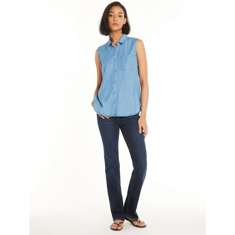 Time and Tru Sleeveless Button Down Shirt, Sizes XS-XXXL | Walmart (US)