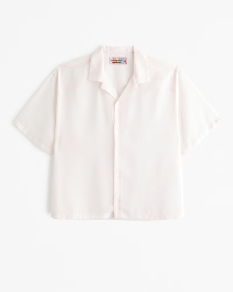 Women's Pride Camp Collar Cropped Sheer Embroidered Shirt | Women's Tops | Abercrombie.com | Abercrombie & Fitch (US)