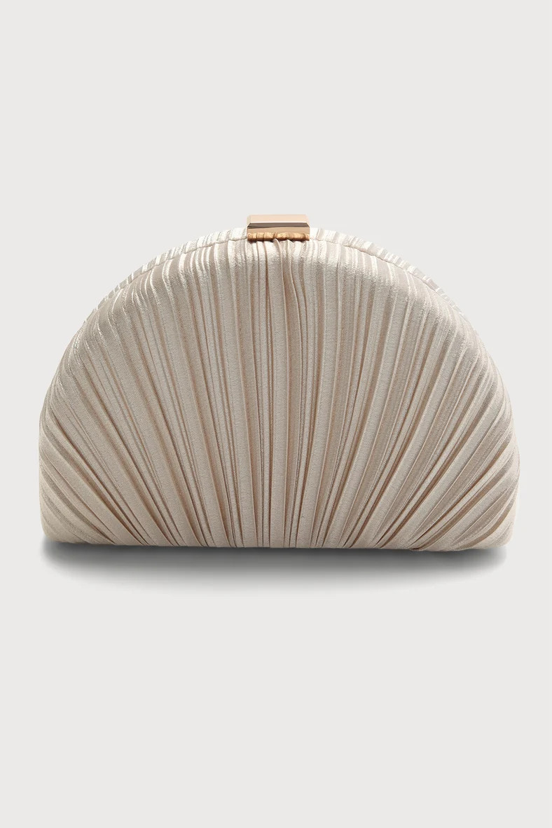 Pleat Perfection Champagne Satin Pleated Hard Clutch | Lulus