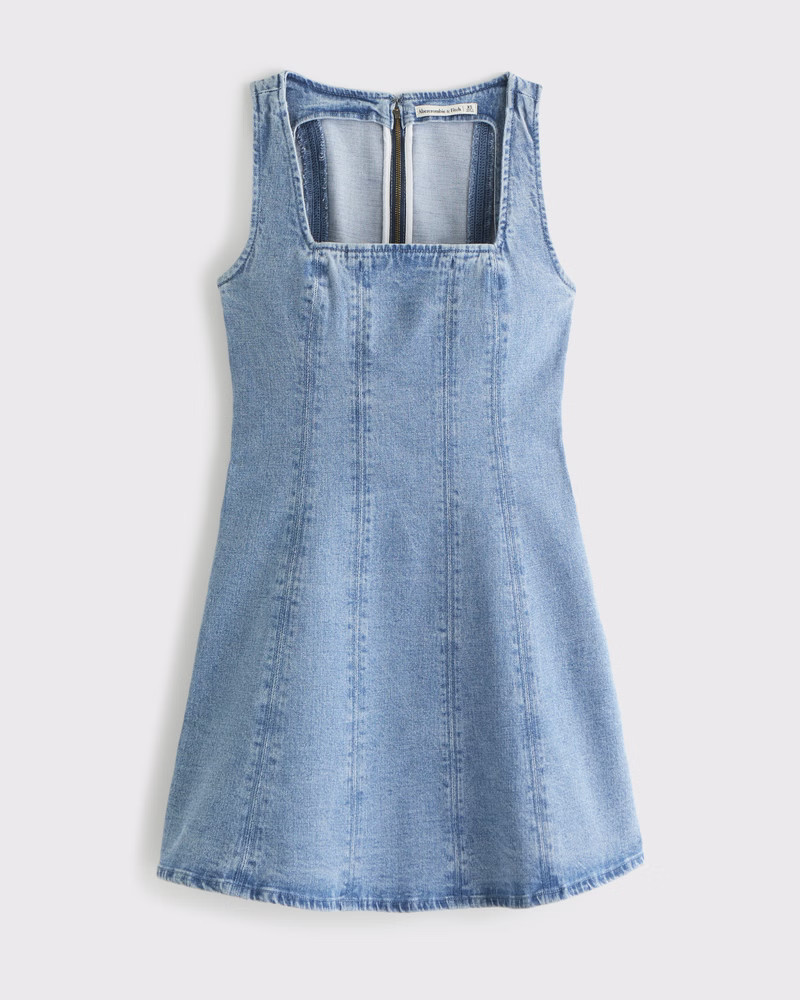 Abercrombie & Fitch Women's The A&F Mila Squareneck Denim Mini Dress in Medium Wash - Size XXS | Abercrombie & Fitch (US)