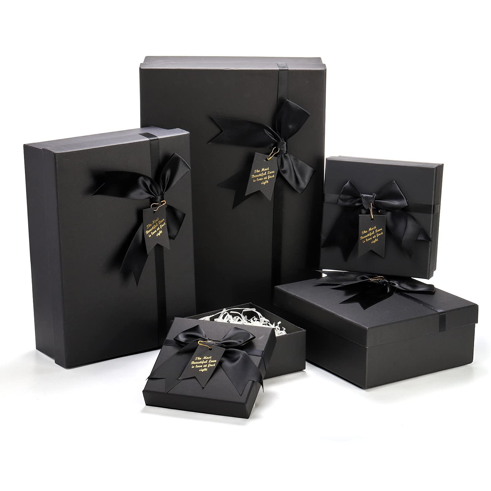 ZENFUN 5 Pack Black Nested Gift Boxes with Lid for Valentine's Presents, 5 Sizes Luxury Packaging... | Amazon (US)