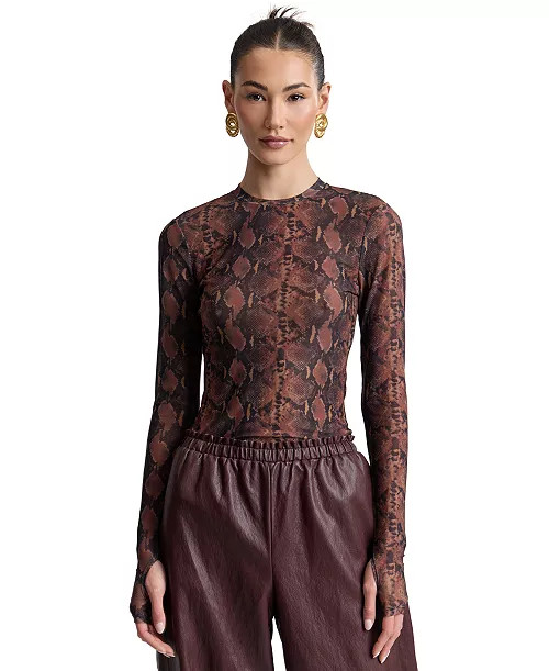 Women's Printed Long-Sleeve Mesh Top | Macy's