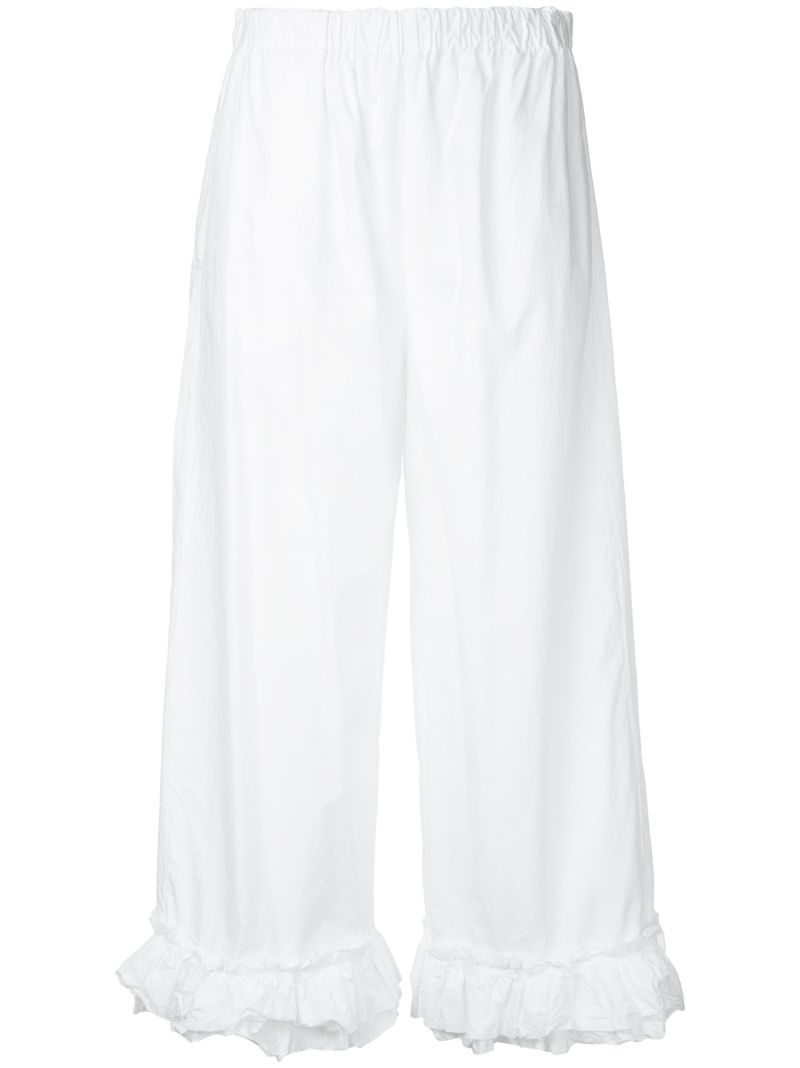 Erika Cavallini - ruffled detail cropped trousers - women - Cotton - 48, White, Cotton | FarFetch US