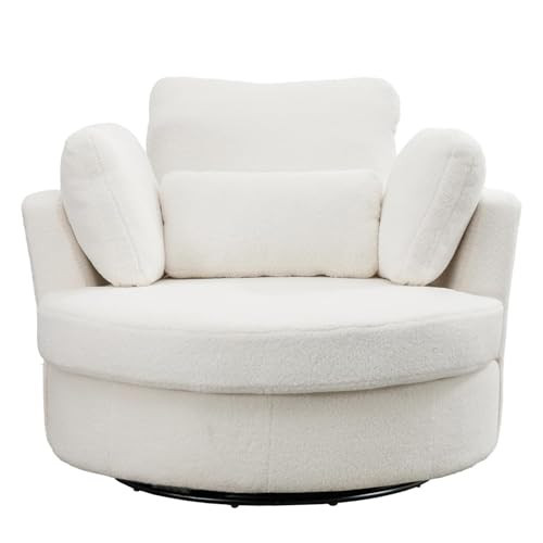 Swivel Accent Barrel Chair Oversized Modern Akili Upholstered Sofa Lounge Club Leisure Chair Round Chair for Hotel Living Room(White Polyester) | Amazon (US)