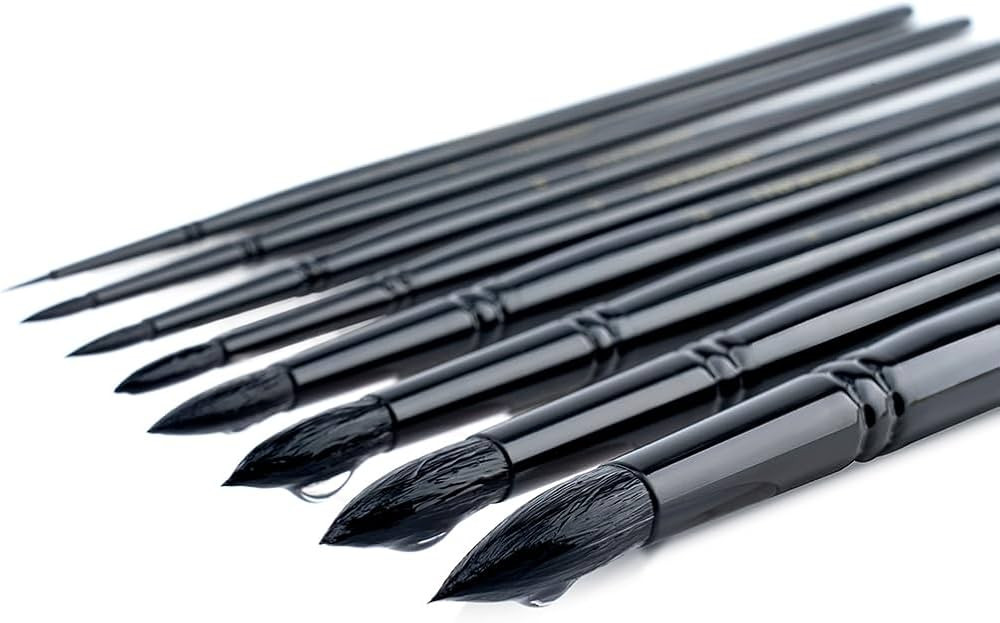 Transon 8pcs Round Watercolor Paint Brush Set Goat Hair for Watercolors,Acrylics,Inks,Gouache,Oil... | Amazon (US)