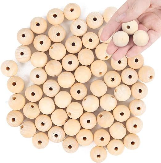 BigOtters Wood Craft Beads, 65PCS 25mm (1 Inch) Natural Unfinished Wood Spacer Beads Rustic Count... | Amazon (US)