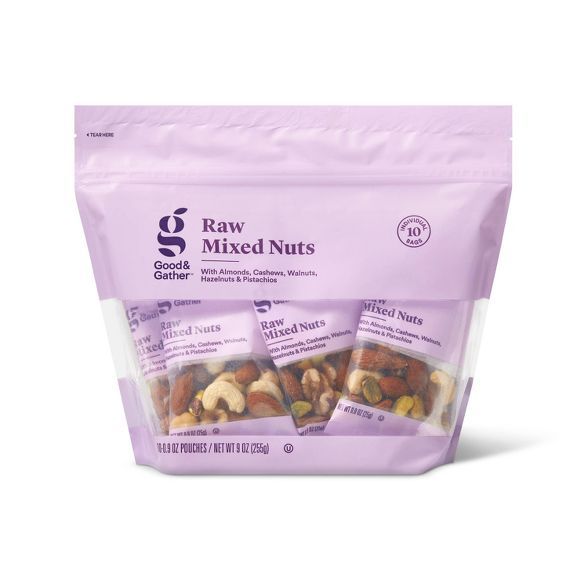 Unsalted Raw Mixed Nuts - 9oz/10ct - Good &#38; Gather&#8482; | Target