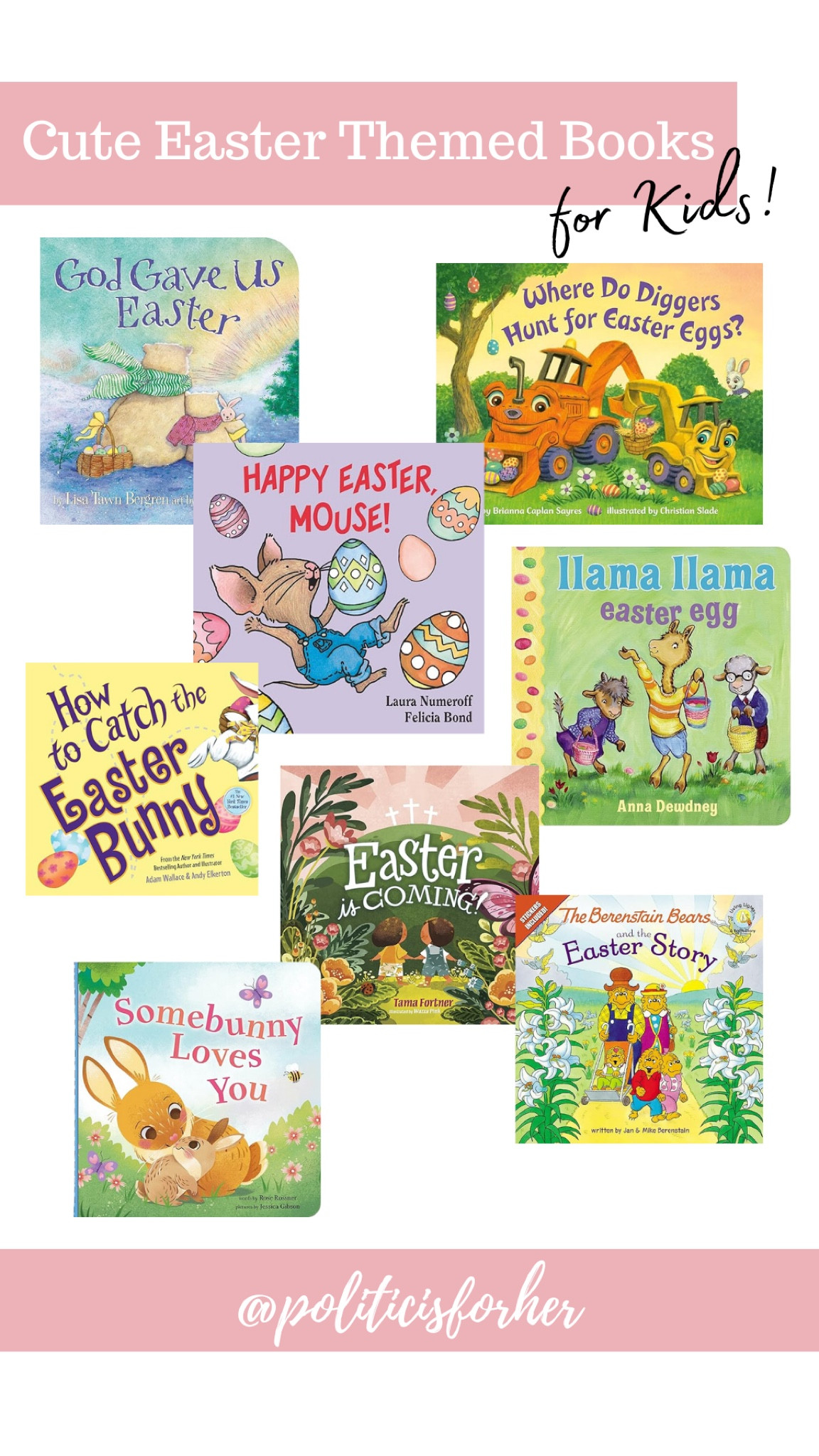 Looking for the best Easter books for kids? These adorable Easter-themed stories are perfect for filling Easter baskets, starting sweet holiday traditions, or just getting your little ones excited for spring!

From fun favorites like How to Catch the Easter Bunny to meaningful stories like God Gave Us Easter and The Berenstain Bears and the Easter Story, there’s something here for every family.

Shop all the books on my LTK page — tap to grab them in time for Easter!

Keywords:
Easter books for toddlers • Easter basket ideas • Christian Easter books • Easter books for kids • board books for babies • toddler Easter basket fillers • Easter storybooks • spring books for preschoolers • cute Easter books for little kids

#LTKKids #LTKSeasonal