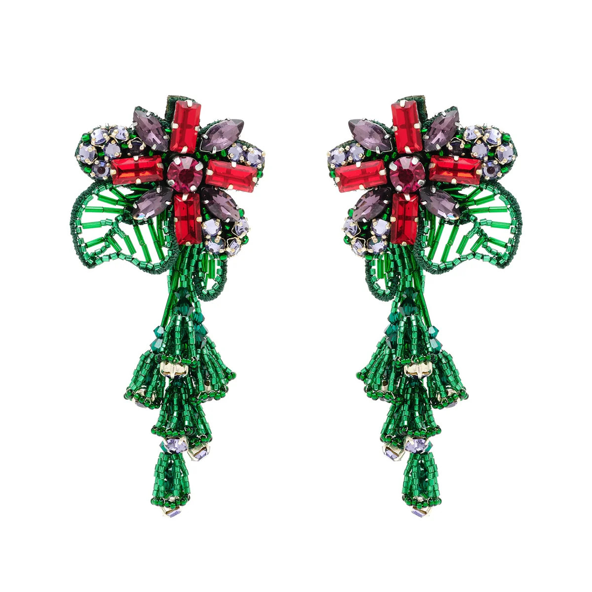 Athena Floral Earrings in Green Red | Over The Moon