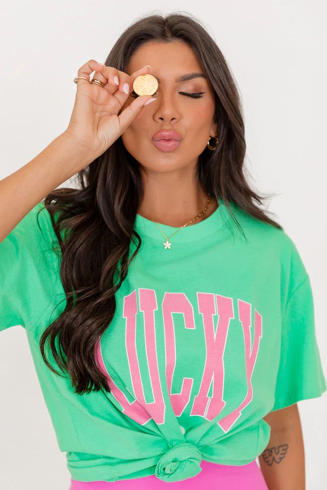 Lucky Block Green Oversized Graphic Tee | Pink Lily